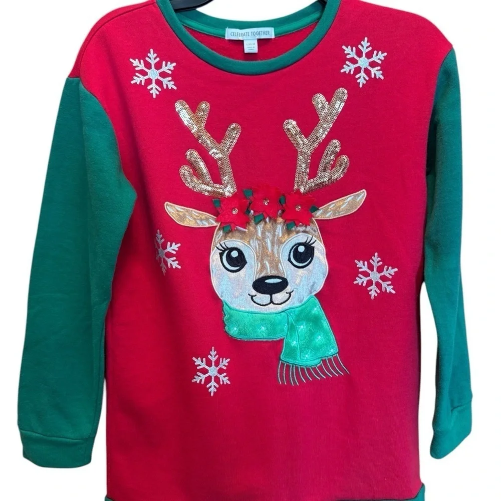 Holiday Festive Red and Green Reindeer Ugly Sweatshirt